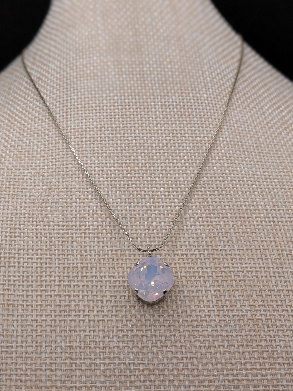 Upcycled Vintage Pink Opal Crystal Pendant Necklace